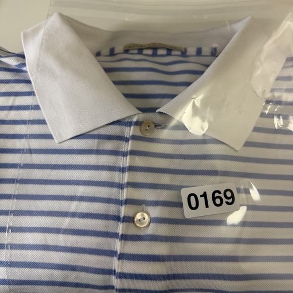 Peter Millar Polo Shirt XL  Blue/White Striped Golf Short Sleeve Vintage Tag - Picture 8 of 8
